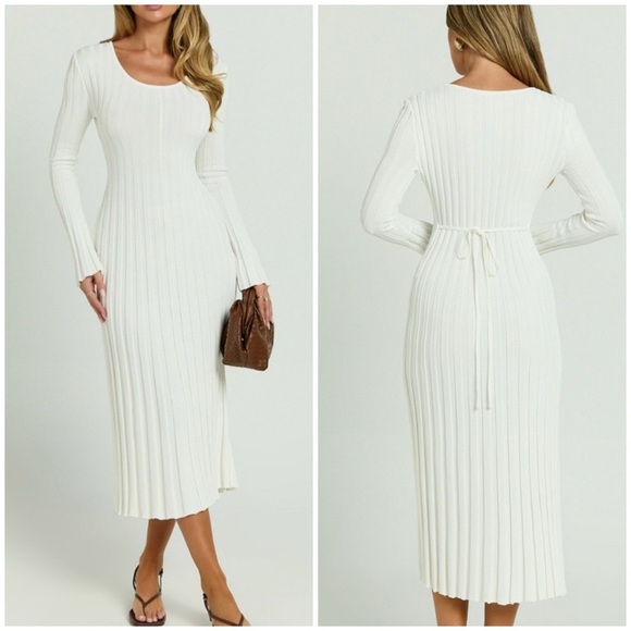 Showpo Cream Ribbed Midi Dress - Picture 1 of 9